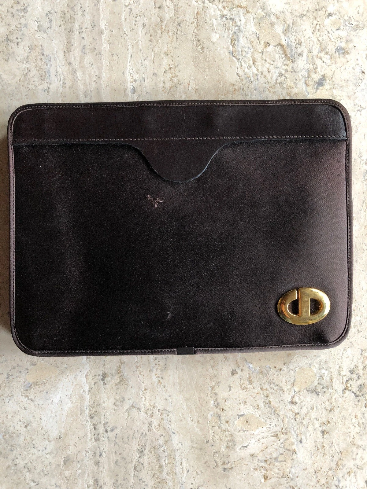 Vtg Christian Dior Monogram Clutch Handbag Purse France Brown