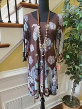 Honeyme Women's Sz S Tunic Dress Brown Paisley Stretch Jersey