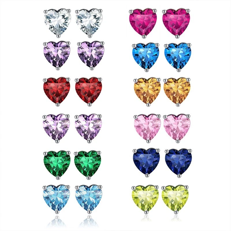 925 Silber Ohrstecker Herz mit Zirkonia in Geburtsstein-Farben, Damen Ohrringe - Bild 2 von 4