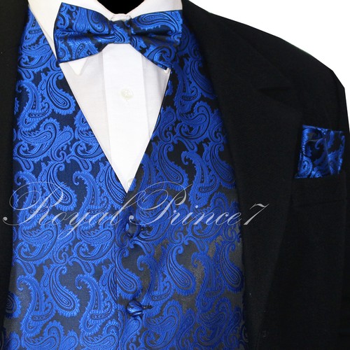 NEW Men's PAISLEY Design Dress Vest and Bow Tie & Hankie Set For Suit or Tuxedo - Picture 17 of 22