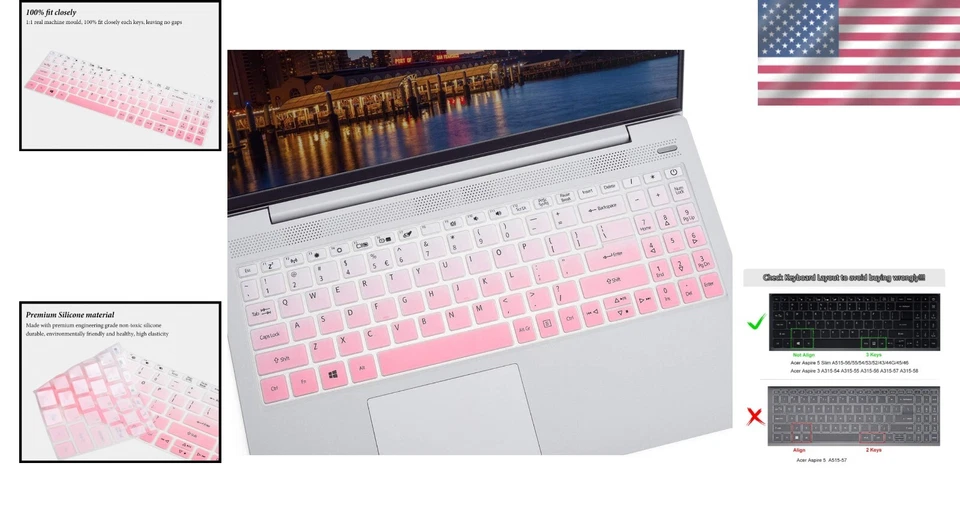 Cubierta de teclado de silicona impermeable para Acer Aspire 5 Slim A515-55G A515-... Foto 2 de 4