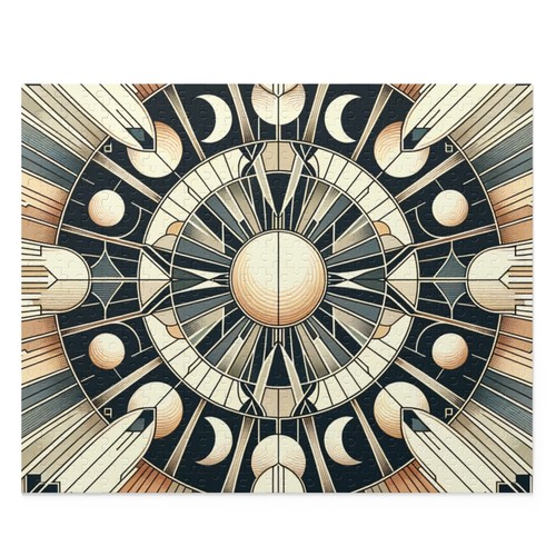 Puzzle (120, 252, 500-Piece) Art Deco Lunar Phases Geometric Pattern Retro Game - 第 1/3 張圖片