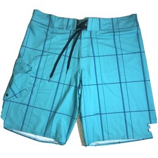 Billabong Mens Swim Trunks Plaid Blue Board Shorts w Pocket Platinum PX3