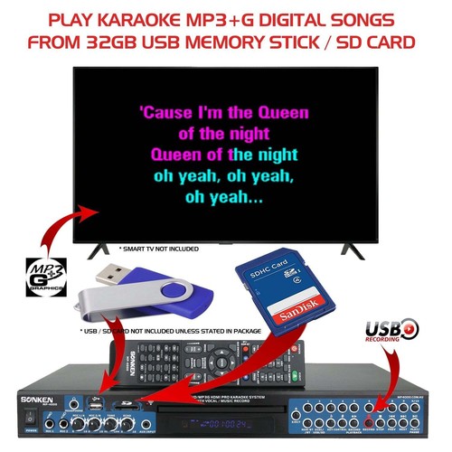 Sonken MP4000 Pro Karaoke Machine + 799 Songs + 2 Wireless Microphones - Picture 9 of 12