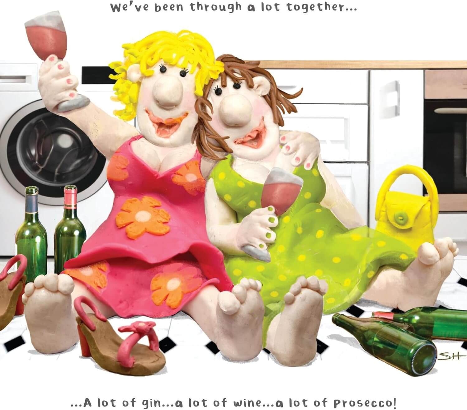 Funny Birthday Card Friends Wine Prosecco Alcohol Gin - Humorous Greeting Card