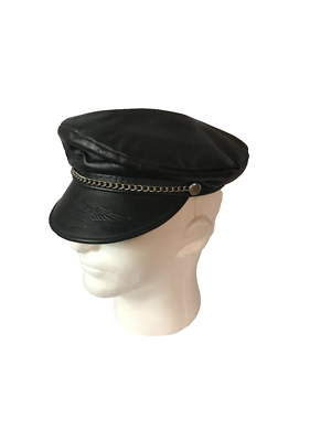 Vintage Harley Davidson Black Leather Captain Biker Hat w