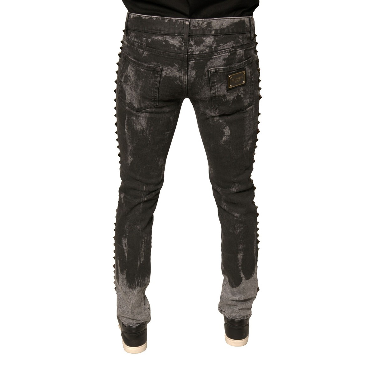 DOLCE & GABBANA Jeans Gray Embellished Cotton Skinny Denim