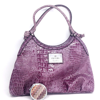 Nicole Miller Purple Croc/Alligator Embossed Faux Leather
