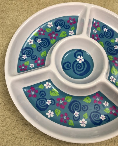 Disney Minnie Mouse Hawaiian Floral Party Serving Platter Round Plastic Dip Tray - Picture 4 of 6
