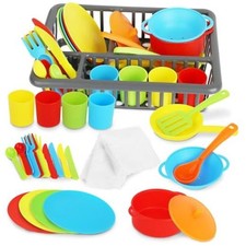 Kids Play Dishes with Drainer - 27PC Tableware Pretend Kitchen Accessories,