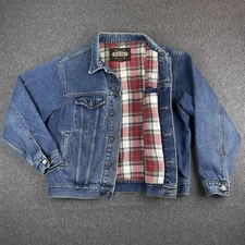 Vintage Guide Gear Denim Jacket Men Large Flannel Lined Bomber Trucker Y2K