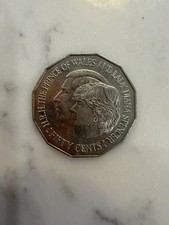 RARE PRINCE CHARLES AND LADY DIANA SPENCER-50 CENT COIN-AUSTRALIAN-1981