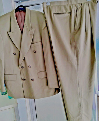 HARDY AMIES BEIGE SUIT-SIZE 42 SHORT JACKET/ 36''×29'' PANTS-100% WOOL-**FEW WEARS
