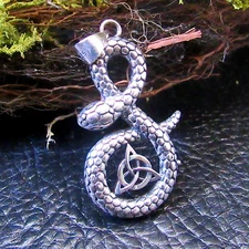 Solid 925 Sterling Silver Snake and Celtic Trinity Triquetra Knot Gothic Pendant