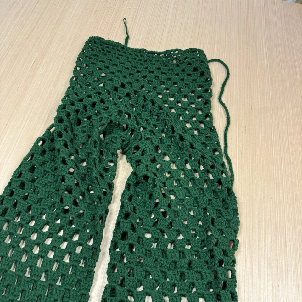 Vintage 60s 70s Bell Bottom Crochet Pants Sweater Open Knit Size Medium Hippie - Image 4 of 4