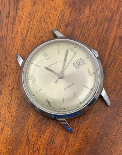 Vintage Timex Marlin Date 21172566 Silver Tone Winding 34mm For Repair