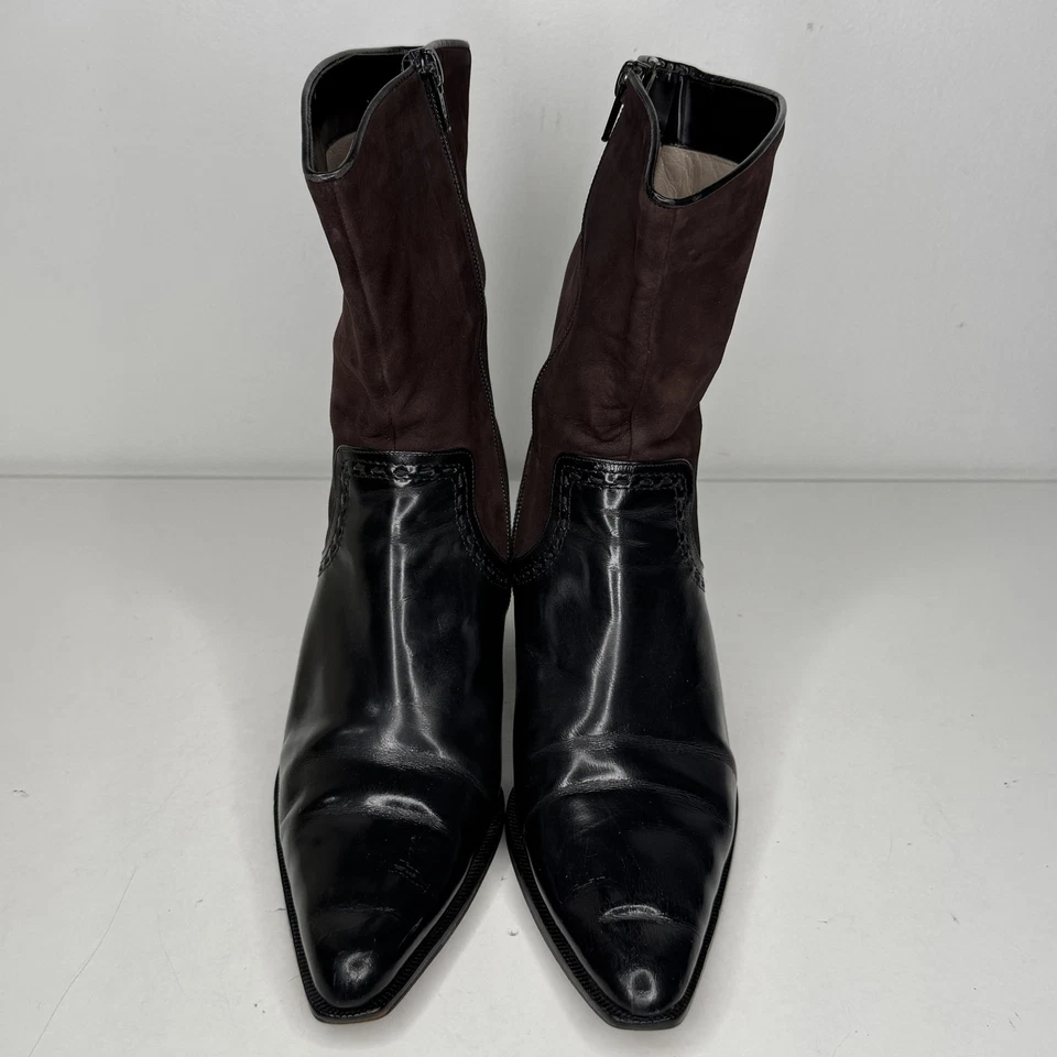 Botas Via Spiga Mujer Talla 9 Negro Marrón Cuero Gamuza Punta Cremallera Italia Foto 4 de 4