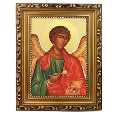 Archangel Raphael Healer Gold Framed Icon Wood Wall Hanging Stand 7.75"