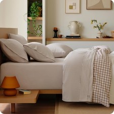 100 Washed Cotton Percale Sheets Queen Size - Linen Like Textured 6-Piece