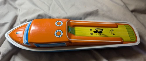 Vintage The Ohio Art Co Tin Wind-Up Cabin Cruiser Boat Toy 14" Long  WORKS
