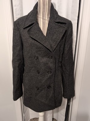 Braetan L Wool Peacoat Double Breasted Dress Jacket Women's Dark Gray Coat
