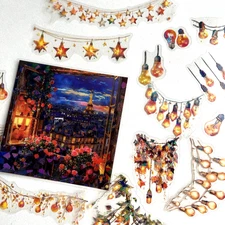 Holographic Golden String Light Stickers Junk Journal Collage Scrapbooking