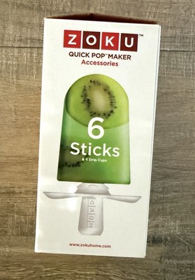 Zoku Quick Pop Maker Set of 6 Popsicle Sticks and Drip Guards New Open Box