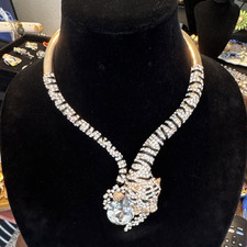 Gold Tone Rhinestone Tiger Pendant Statement ...