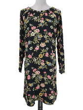 Loft Plus Dress Womens 16 Black Pink Floral Lined Long Sleeve Rayon Whimsy Shift