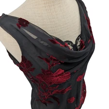 VTG 90s Sleeveless Top Medium Black Red Floral Burnout Velvet Whimsigoth Sheer
