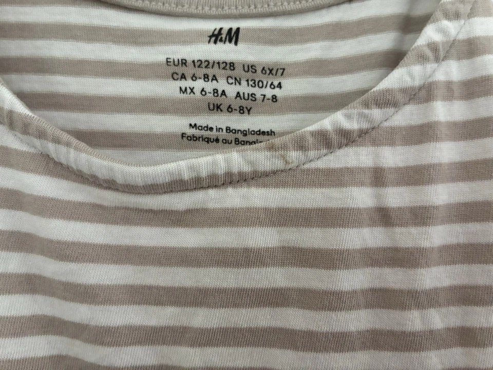 Vestido H&M Niños Niñas Rayas 100% Algodón Manga Volantes Calce y Acampanado Marrón 6X/7 Foto 3 de 4