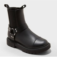 Art Class Kids Black Crosby Harness Ankle Zip Moto Biker Boots Size 3