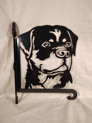 Rottweiler Dog Metal Sign Hook Plant Hanger Black Steel 15 Inch