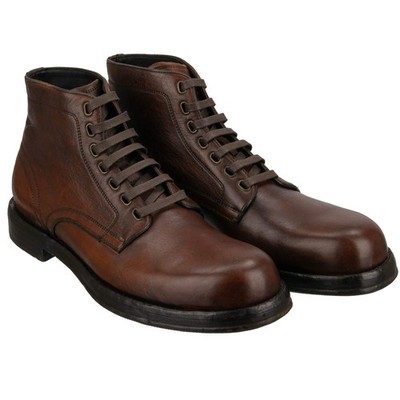 DOLCE & GABBANA Italian Leather Boots Lace Shoes PERUGINO Brown 