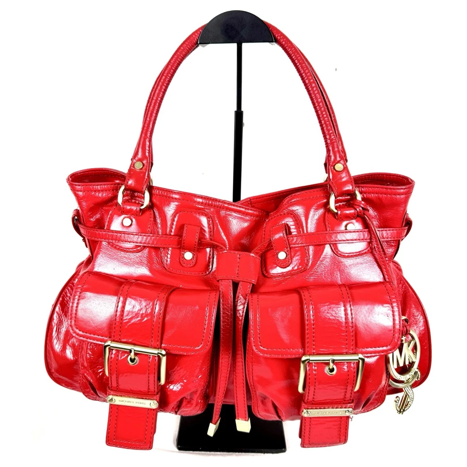 Bolsa satchel Michael Kors couro vermelho bolsa tote vintage autêntica magnética - Imagem 2 de 4