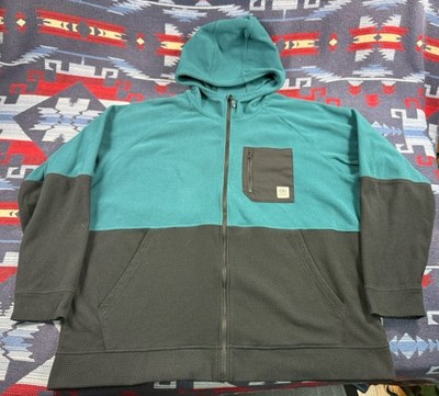 Outdoor Research Trail Mix Hoodie Fleece Grid Waffle 3XL Mens Teal Green Hoody