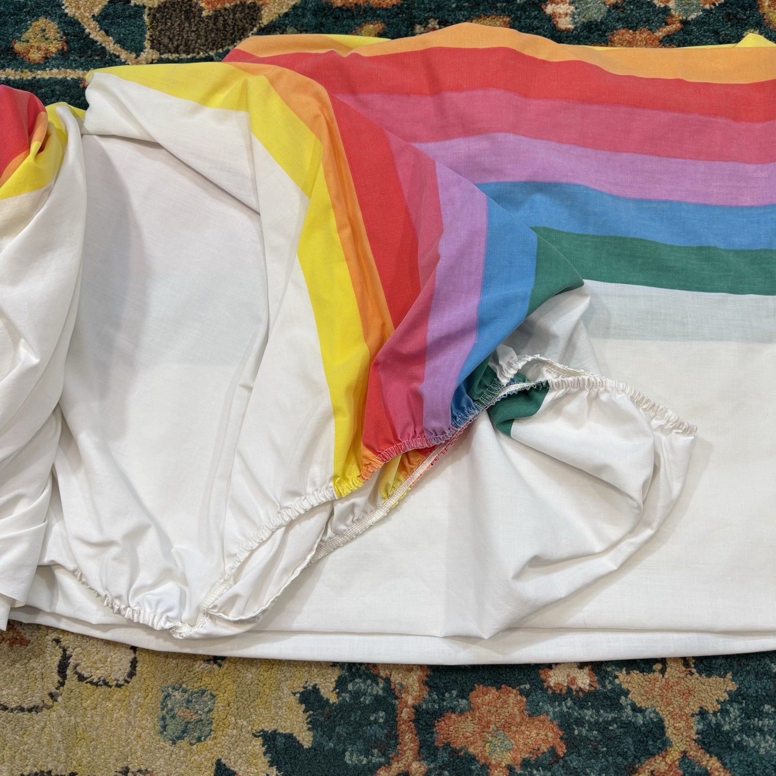 Vtg Wamsutta Rainbow Queen Flat Sheet, Fitted Sheet & Pillowcase Stranger Things