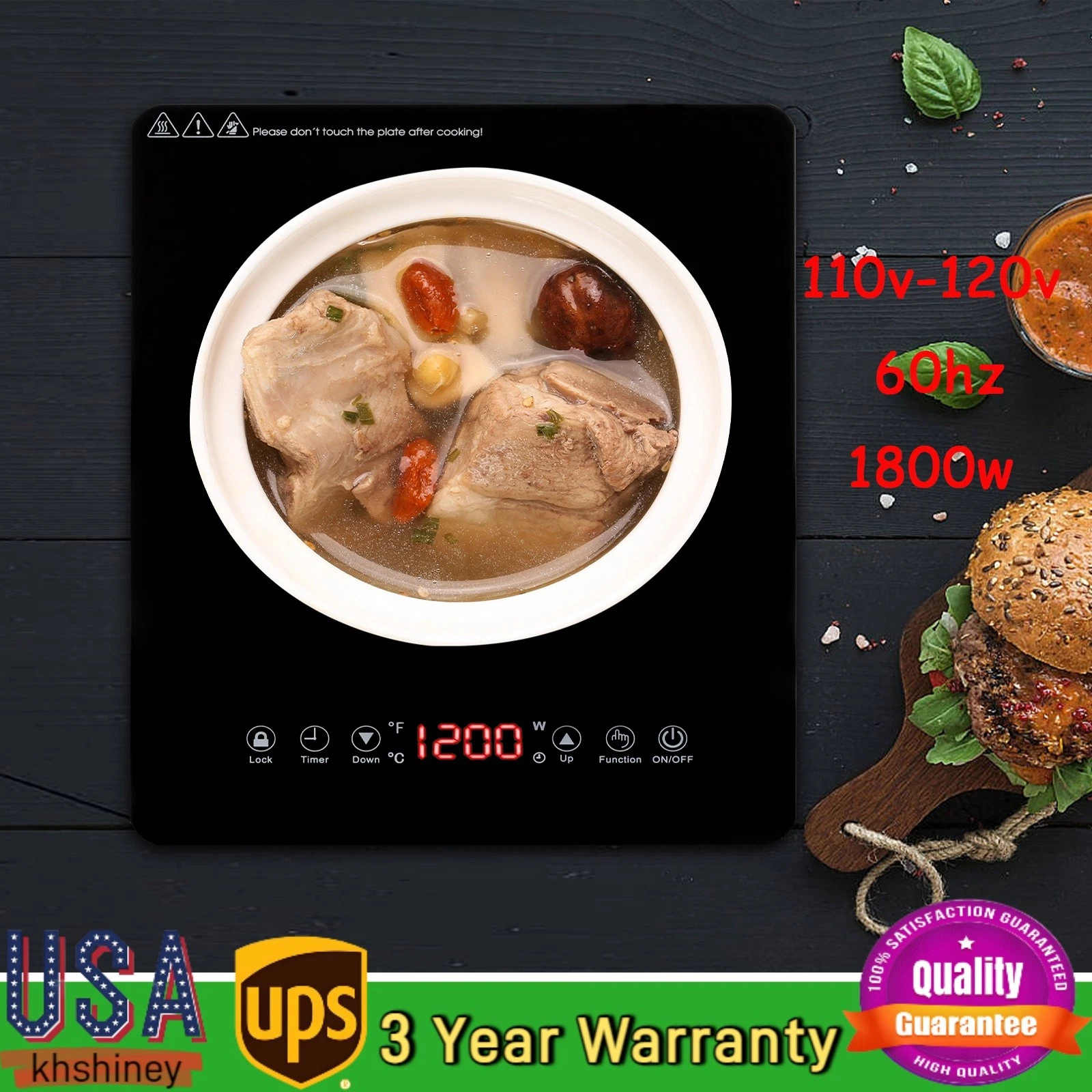 Portable Induction Cooktop 1800W Burner Cooker Hot Pot Stove 110v-120v