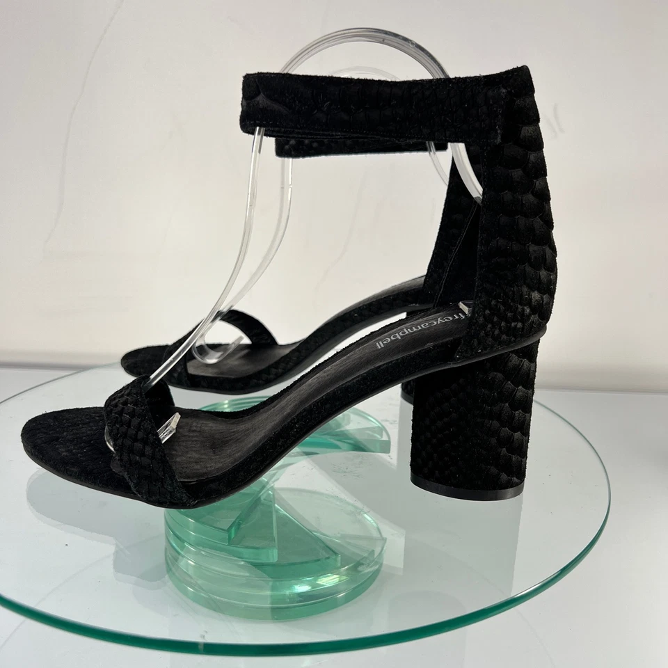 Сандалии на каблуке Jeffrey Campbell Laura размер 8,5 черные замшевые кожа змеиное тиснение - Изображение 3 из 4