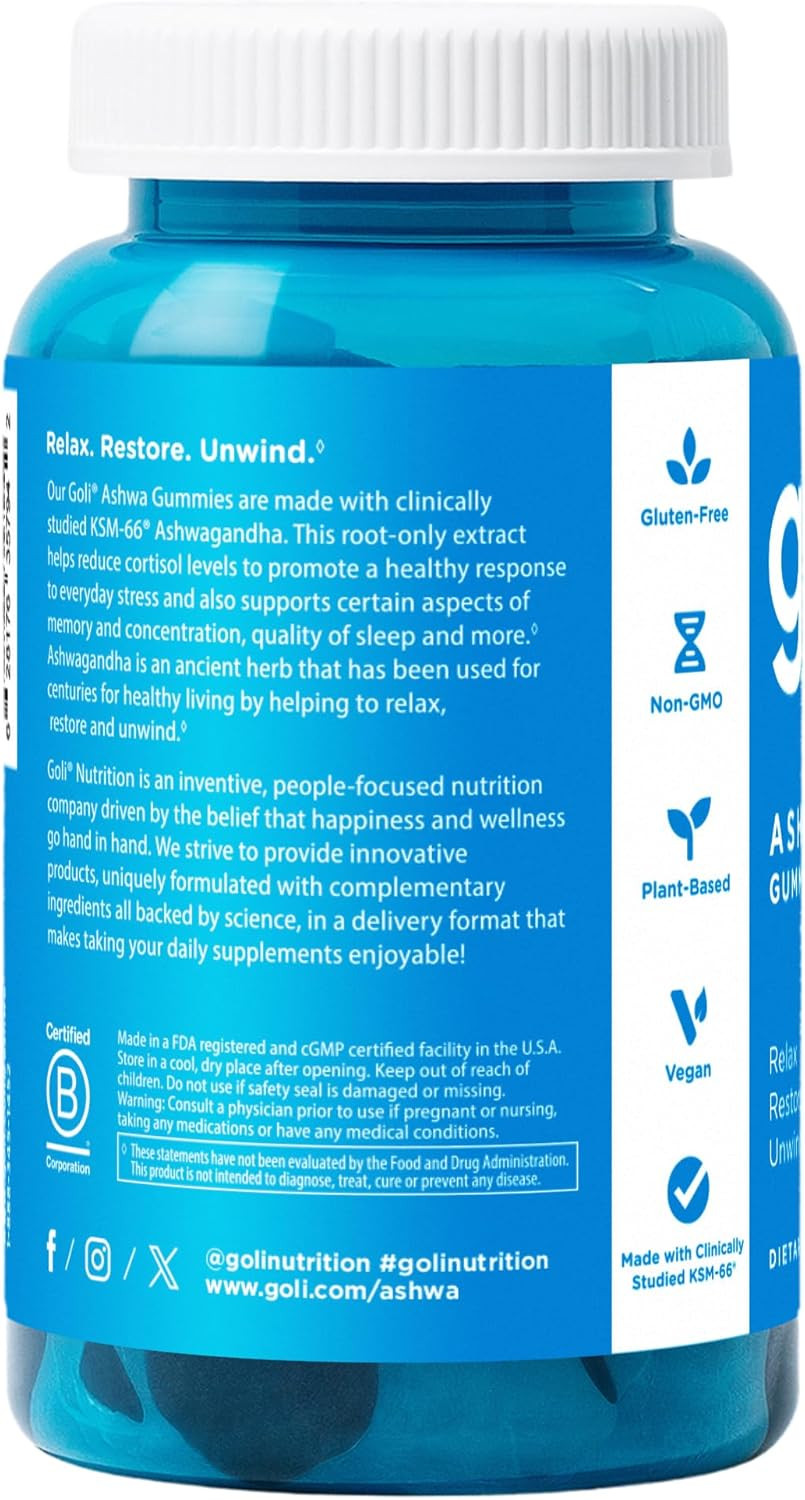 **Ashwagandha Gummies – KSM-66, Vitamin D, Vegan, Non-GMO, Mixed Berry, 60 Count