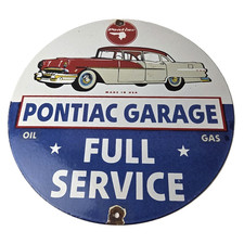 Vintage Pontiac Sign - Automobilia Garage Full Service Porcelain Gas Pump Sign