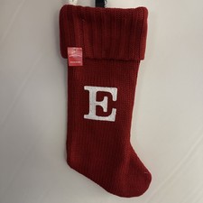 WonderShop Red Knit Christmas Stocking Monogram Initial  E  Letter NEW