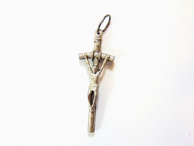 Silver colored  Pope John Paul's crucifix pendant, possibly from a rosary