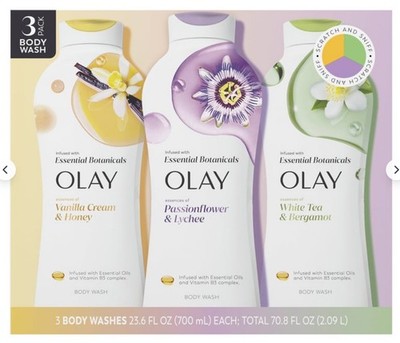 Olay Essential Botanicals Body Wash Vanilla Passionflower White Tea 3x23.6 fl oz
