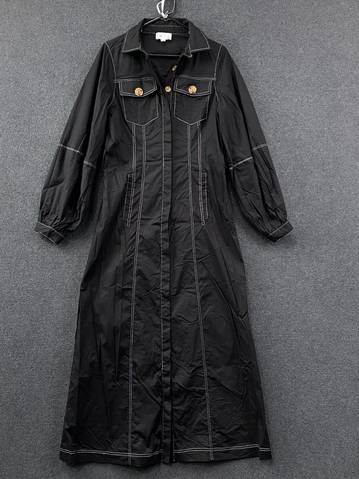 Twiice Womens Maxi Shirt Dress Black Contrast Stitch Long Sleeve Size 8 Tall