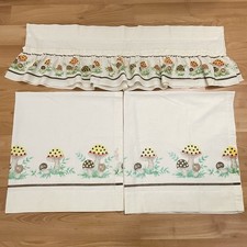 Vintage SEARS Merry Mushrooms 2 Curtain + 1 Valance Kitchen Set Rod Pocket 1970s