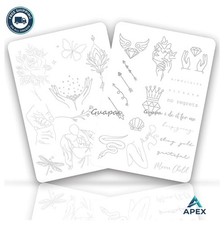 Tattoo Practice Skin Double-Sided Pre-Stenciled Fine Line 30 Designs Silicone