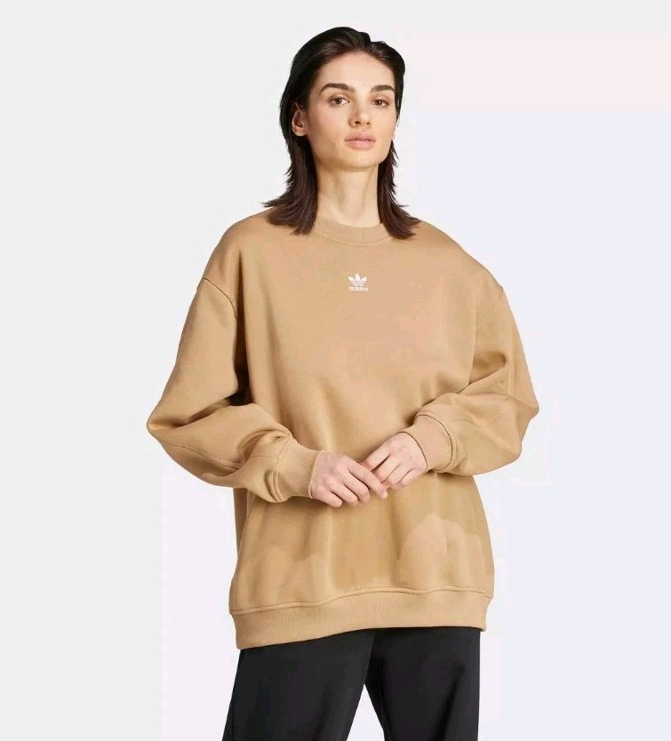 ADIDAS ORIGINALS TREFOIL ESSENTIALS FLEECE SWEATSHIRT JOGGERS SET CARDBOARD SZ L