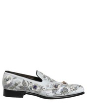 Dolce & Gabbana White Floral Embellished Men Loafers Men's Shoes
