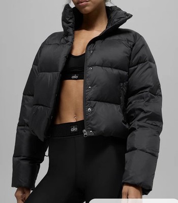 ALO Yoga Womens Puffer Jacket Black Size Medium Gold Rush Full Zip